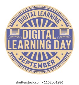 Digital Learning Day, September 1, rubber stamp, vector Illustration