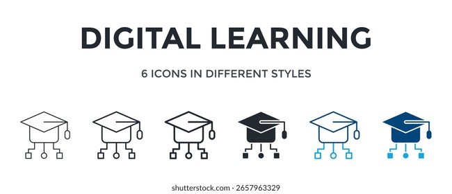 Digital Learning Icon In Different Style Vector Illustration. Designed In Thin Line, Regular Line, Bold Line, Glyph, Color Line, And Color Glyph Style Can Be Used For Web