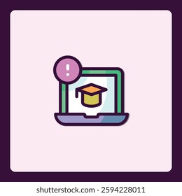 Digital learning icon showcasing online education on a laptop screen, simple design