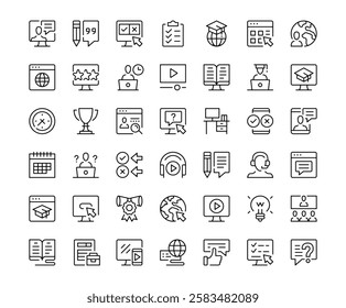 Digital learning icons. Outline symbols collection. Premium vector line icons set