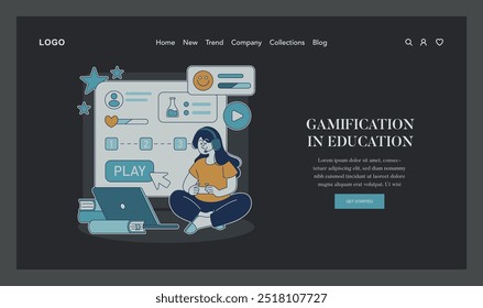 Concepto de innovación de aprendizaje digital. Una ilustración de educación gamificada con un estudiante en medio de Elementos interactivos. Diseño de plataforma de estudio en línea. Ilustración vectorial.