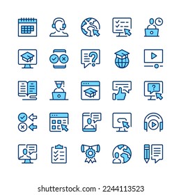 Digital learning line icons. Blue color. Vector line icons set