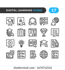 Digital Learning Line Icons. Outline Symbols Collection. Premium Quality. Vector Thin Line Icons Set