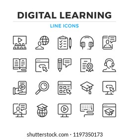 Digital Learning Line Icons Set. Modern Outline Elements, Graphic Design Concepts, Simple Symbols Collection. Vector Line Icons