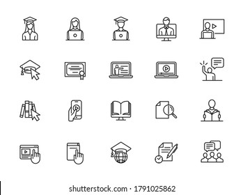 Conjunto de iconos de la línea de aprendizaje digital. Elementos de esquema modernos, conceptos de diseño gráfico, colección de símbolos simple. Iconos de línea de vector