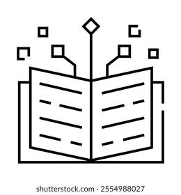 Digital Learning – Open Book with Technology Symbols Representing Online Education