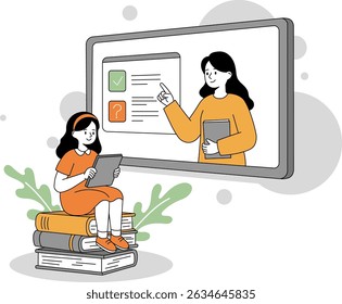 Escena de aprendizaje digital con personajes de dibujos animados