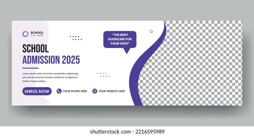 Digital learning web header template and School admission social media cover banner layout design