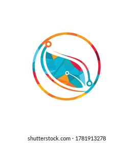 Diseño del logotipo vectorial de hojas digitales. Concepto del logotipo de la tecnología Fast Leaf.