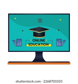 Digital Lecture Online Education blank space paper and graduate hat on laptop mobile phone website background. social distance concept