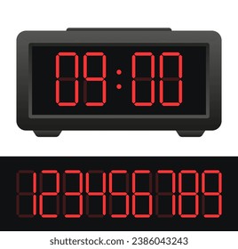 Digital LED Alarm Clock Display Showing Midnight Time in Red Digits. Vector stock illustration