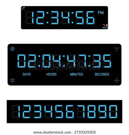 Digital LED Clock and Countdown Timer Set with Blue Seven Segment Display Numbers.