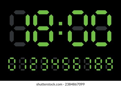 Digital LED Clock numbers electronic figures vector on black background.