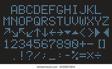 Digitaal led-beeldschermlettertype. Alfabet voor het scorebord. Tekennummers en letters. Prikbord voor het informatiebord. Luchthaven elektrisch scherm. Vectorillustratie