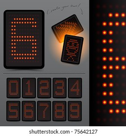 Digital LED Scoreboard Numbers. Grouped Elements, Vector Illustration