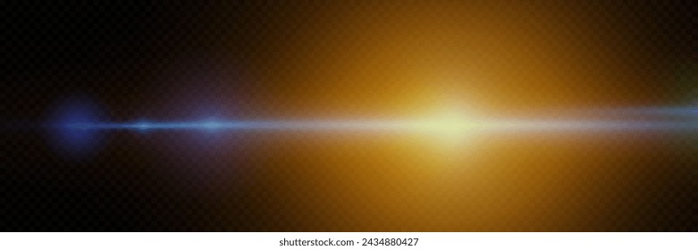 Digital lens flash with bright light, natural lamp light, flare and reflection of light on camera lens isolated on transparent background.