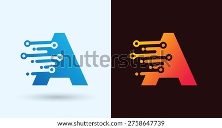 Digital Letter A Circuit Logo for Technology Branding and Data Network
