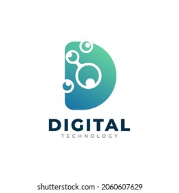 Plantilla de diseño de logotipo para carta digital D para tecnología
