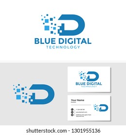 Digital letter d logo template with business card design vector