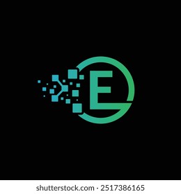 Digital letter E Tech Logo Design in circle, Letter E technology template