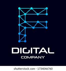 Plantilla de logotipo vectorial F de letra digital. Este diseño utiliza tecnología y símbolo de punto. Adecuado para marca de identidad.