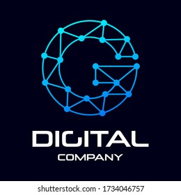 Plantilla de logotipo del vector G de letra digital. Este diseño utiliza tecnología y símbolo de punto. Adecuado para marca de identidad.