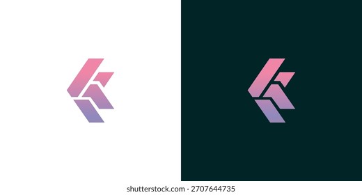 Digital letter K logo design with circuit board technology elements on white and dark backgrounds

