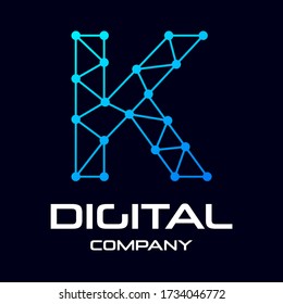 Plantilla de logotipo vectorial K de letra digital. Este diseño utiliza tecnología y símbolo de punto. Adecuado para marca de identidad.