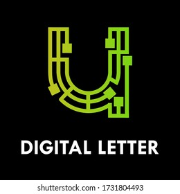 Digital letter logo design template illustration. there is font u