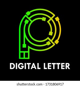 Ilustración de diseño de logotipo de letra digital. hay letra p