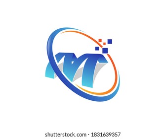 Digital letter m technology modern symbol logo design.