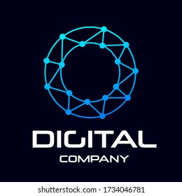Plantilla de logotipo vectorial O de letra digital. Este diseño utiliza tecnología y símbolo de punto. Adecuado para marca de identidad.