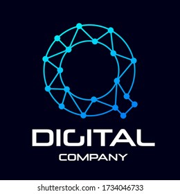 Digitaler Buchstabe Q Vektor Logo Vorlage. Dieses Design verwendet Technologie und Punktsymbol. Geeignet für Identitätsmarken.