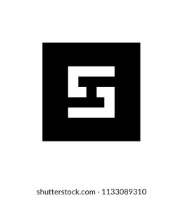 Digital Letter S Icon Logo, Combined With Square Shape, Black and White Illustration