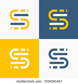 A digital letter S logo made of lines and curves. There’s a dashed line at the end which looks techy. The logo color looks fun, fresh, futuristic, and modern. Suitable for technology companies.