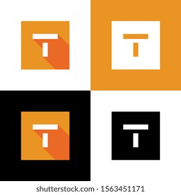 Digital letter T icon design, orange square shape, flat vector illustration
