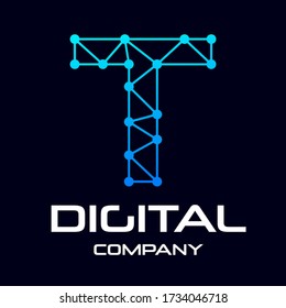 Digital letter T vector logo template. This design use technology and dot symbol. Suitable for identity brand.