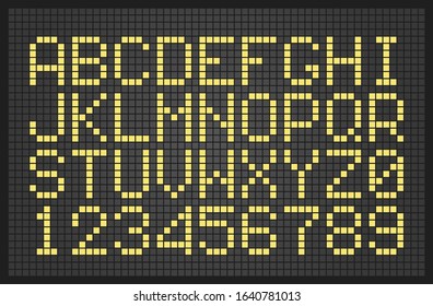 Digital letters. Cyber clock font template for display boards vector numbers and letters