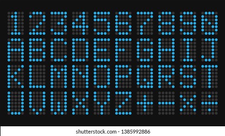 Digital letters and numbers display board. Vector illustration isolated on black background.
