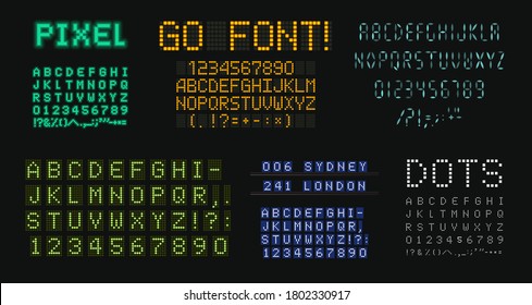 Digital letters and numbers set. Scoreboard style alphabet. Dot vector typeface designs for score board typographic posters, ads, tech logo, led display on sport events, digital media,motion graphic. svg