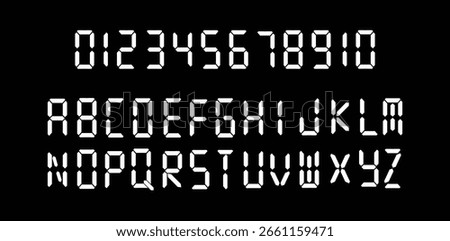 Digital letters and numbers vector set | segmented LED display alphabet and numerals. Digital  alphabet.