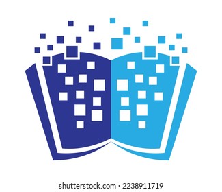 Digital Library or b`ooks logo design elements made with pixels and dot nano tech