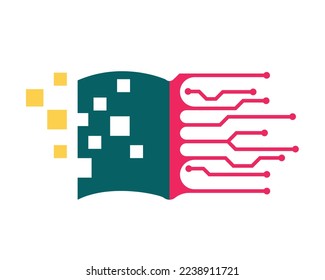 Digital Library or b`ooks logo design elements made with pixels and dot nano tech