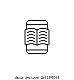 Digitales Bibliothekskonzept, Umriss eines Buches über einem Smartphone minimalistisches Design