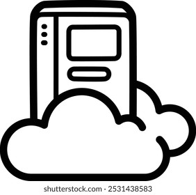 Digital library doodle vector icon and illustration