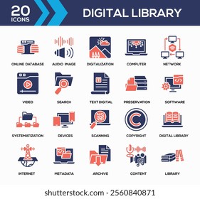 Digital Library Glyph Color Icon Collection