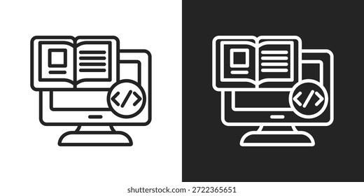 Ícone da biblioteca digital em estilo de linha preto-e-branco