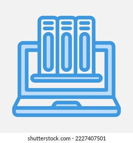 Icono de biblioteca digital de estilo azul, utilizado para presentación de aplicaciones móviles del sitio web