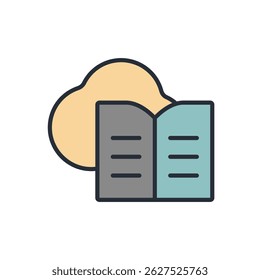 Icono de Biblioteca digital colección. Estilo de diseño con fondo