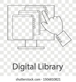 Digital library icon concept on transparency background. Line vector illustration use for your web site.